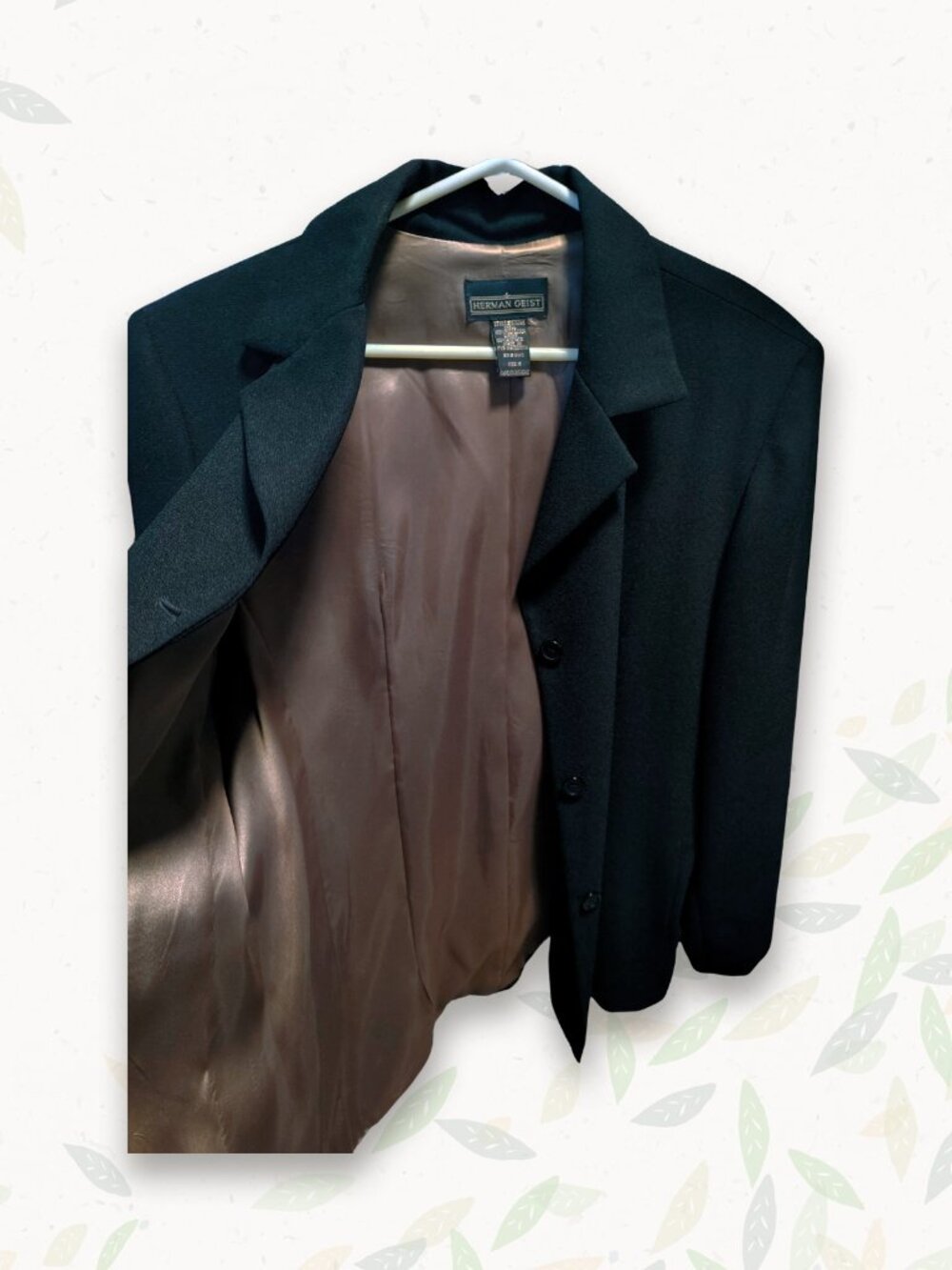 intage Black Blazer 3 Button Front, Brown Satin Lined Women's Blazer XL - Picture 3 of 3